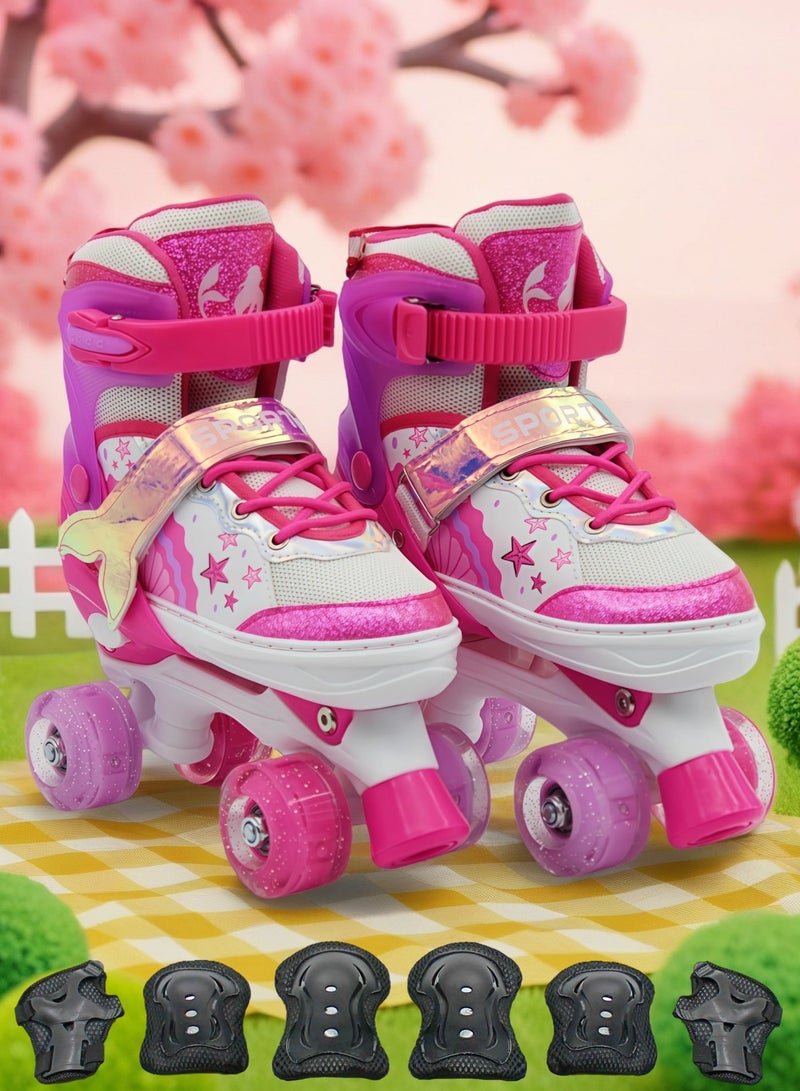 EASY FUTURE Roller Skates for Kids with Flashing Wheels Adjustable Size Double Row 4 Wheel Skates for Boys Girls Including Protective Gear 2 Colors 2 Sizes to Choose NO.1303P - Image 1